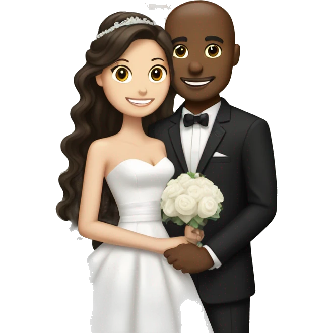 brunette hair bride and husband with to black bridesmaids  emoji