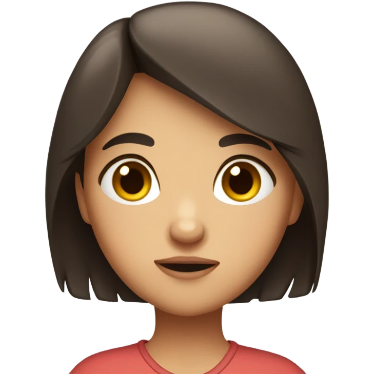 A brunette girl with brown eyes crossing her arms. she's tired and slightly chubby emoji
