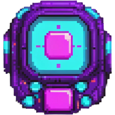 futuristic cyberpunk pixel art icon, vivid neon colors purple magenta cyan, minimal expressive design, 32x32, centered, high contrast, transparent background, no text, suitable for dark background, requested by user symbol emoji