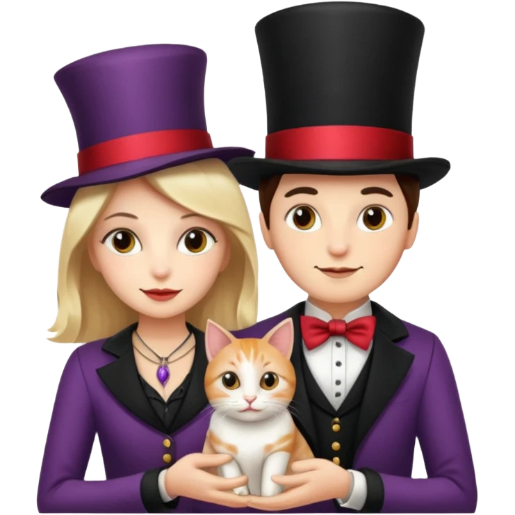 magician couple and their pet cat emoji