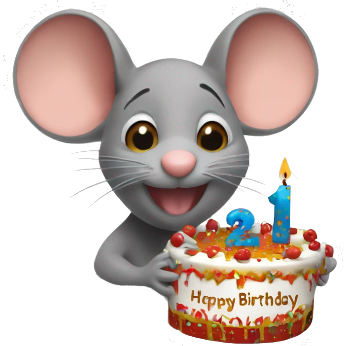 Mouse holding happy birthday soso sign  emoji