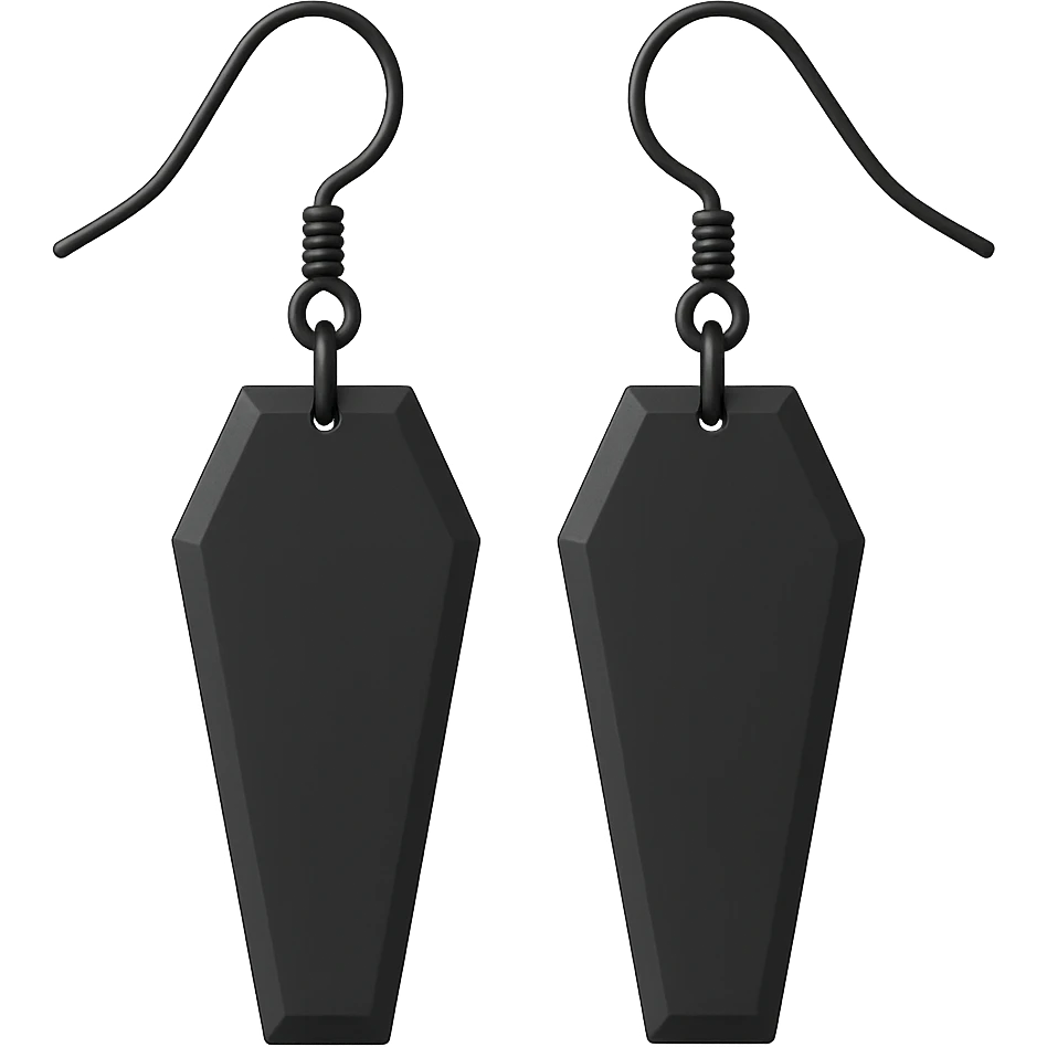 goth earrings, coffin shape, matte black, minimalist gothic emoji