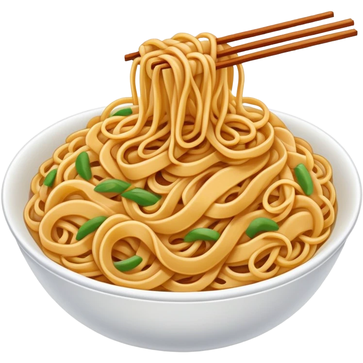 Shanghai Fried Noodles with thick chewy texture, simplified emoji style with bold outlines and bright colors, cartoon style stir-fried Shanghainese Cu Chao Mian emoji