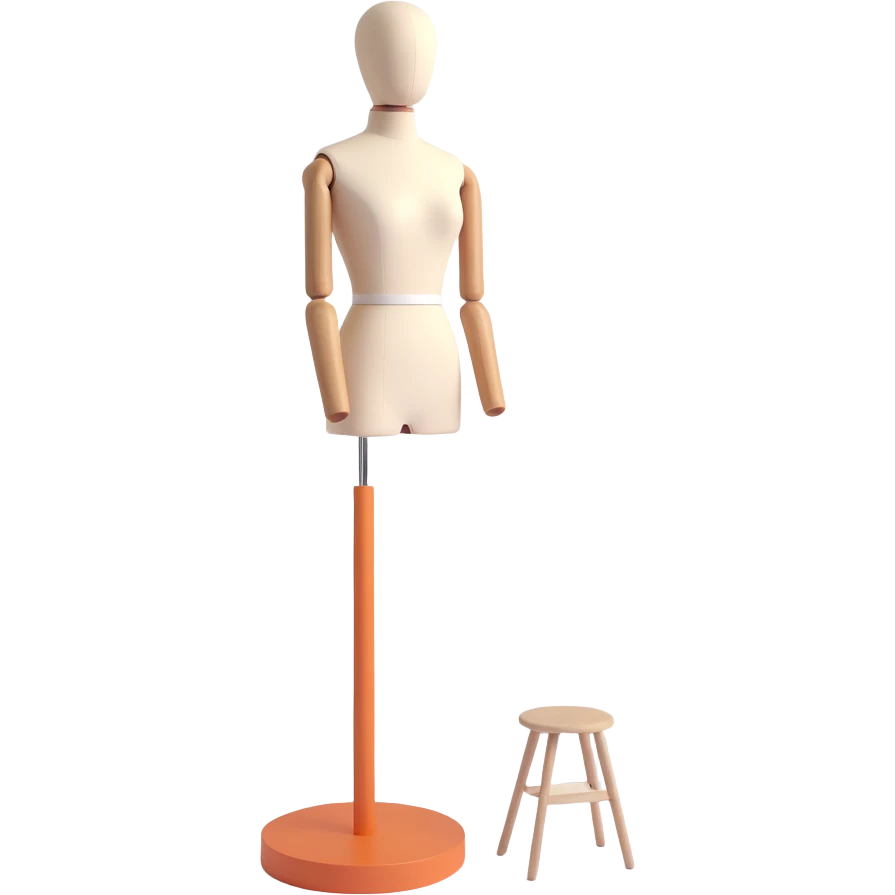 Custom Tailoring showing a minimalist tailor's dummy or stylized dress form with clean lines and a 3D feel. emoji