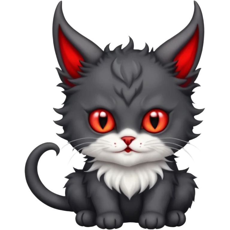 dark blackish grey and white horned devil satan kitten emoji
