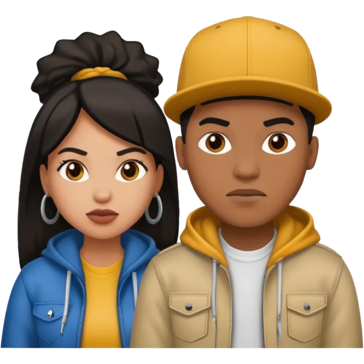 Multiracial hip hop couple love, mad, happy emoji