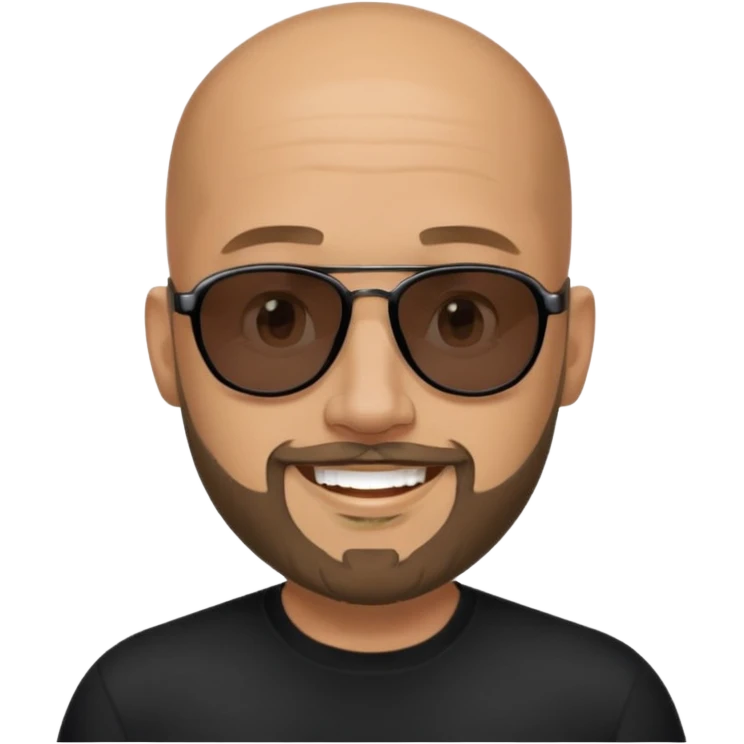 Bald man, wearing black fashion sunglasses, goatee beard emoji