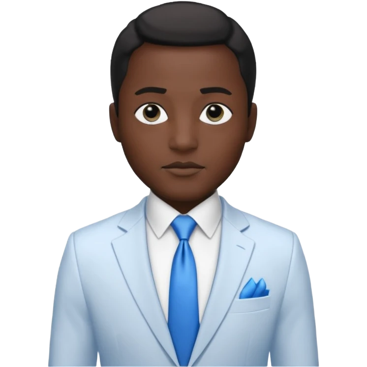businessman, black skin, black eyes, white suit, blue tie emoji