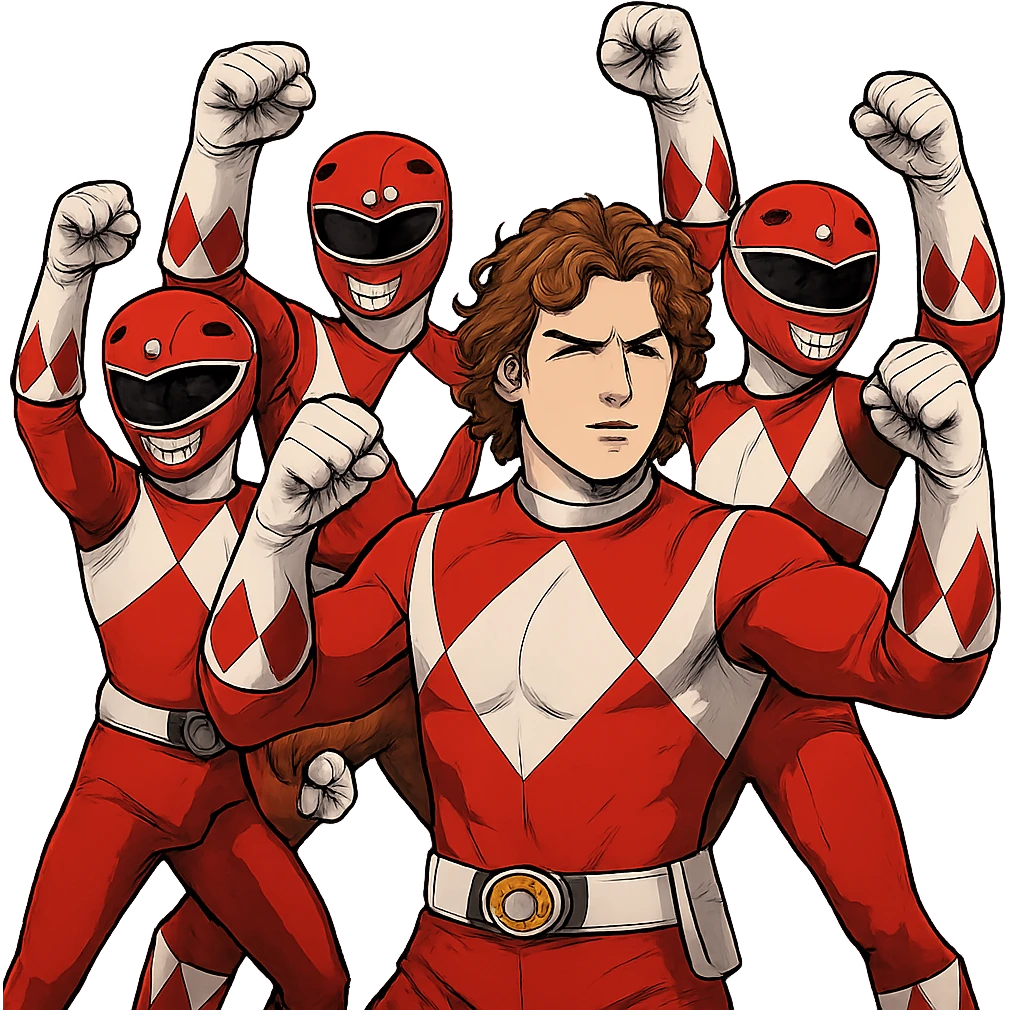 red ranger team assembling, white male with curly hair emoji