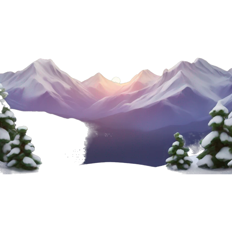 snowy mountains with sunset behind them emoji