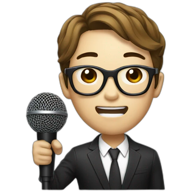 Vocalist with glasses and microphone korean emoji