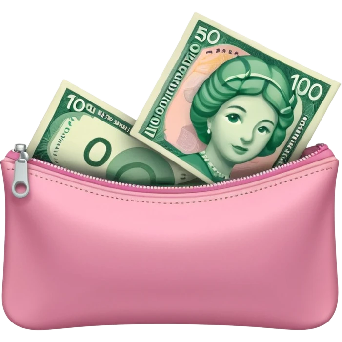 Forest Green Australian $100 long rectangle money notes overflowing in a pink pouch emoji