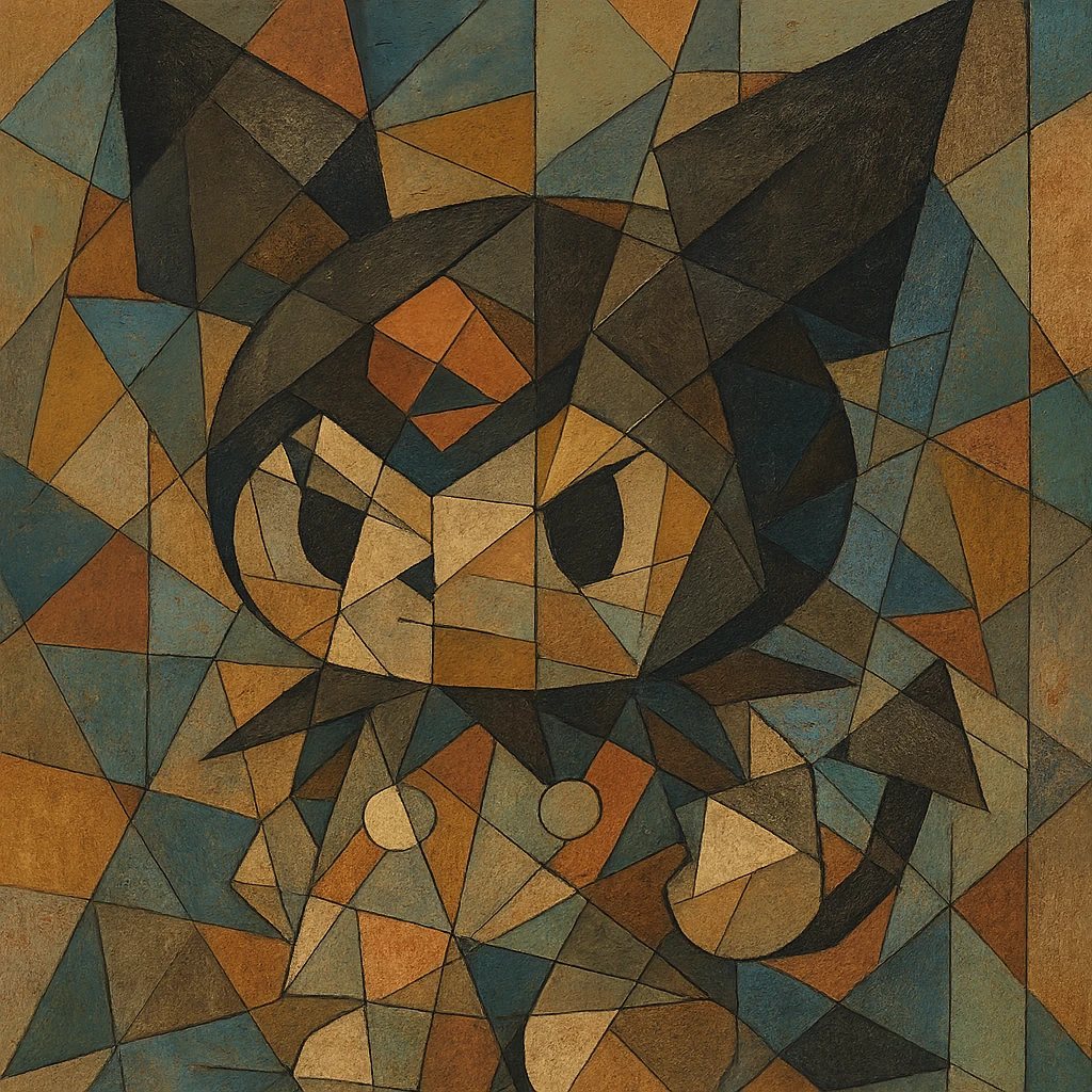 Kuromi character, geometric and artistic cubist abstraction style emoji
