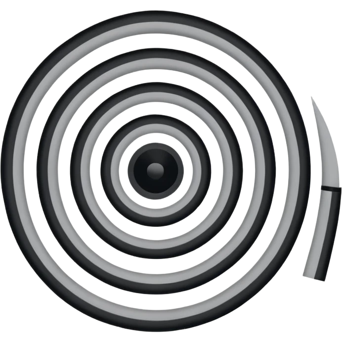 Minimalist emoji-style sticker of a strip of film curling into a hypnotic spiral. No details inside frames. Black and gray only. emoji