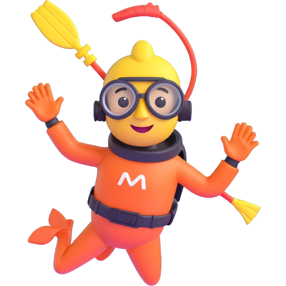 coin character with a snorkel and diving mask, cheerful expression emoji