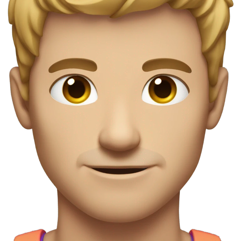 Muscular guy with very very short light brown hair and colourful eyes  emoji