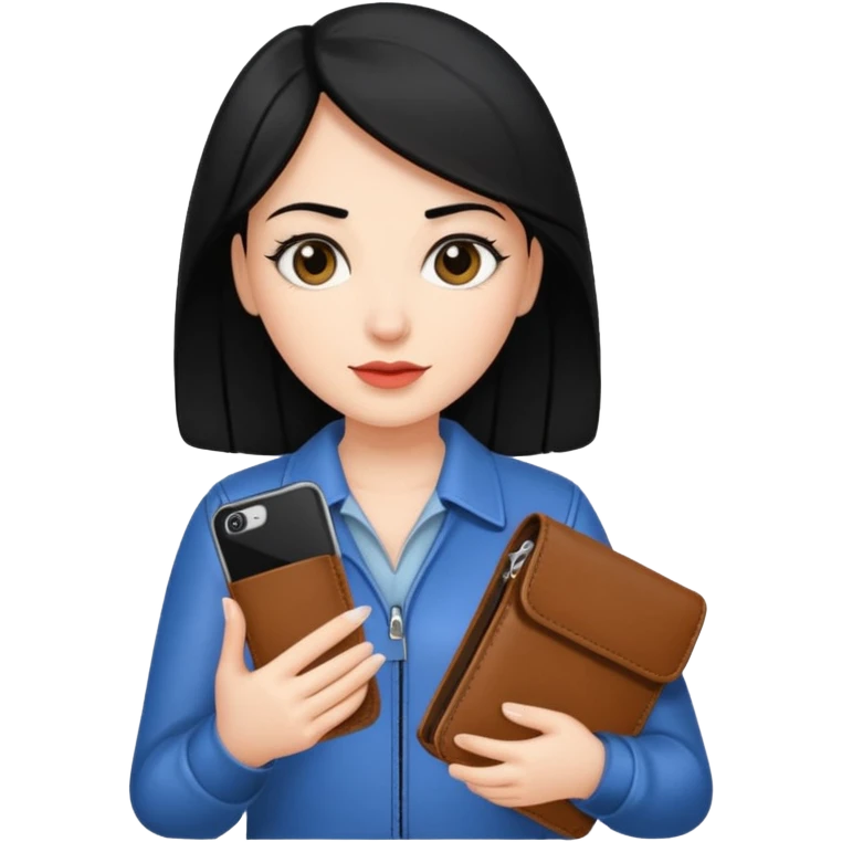 Mujer con cel y cartera  con el pelo negro y color de piel mas blanquita emoji
