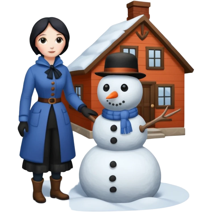 Virginia Poe and Maria Clemm 1800's full body building a snowman emoji