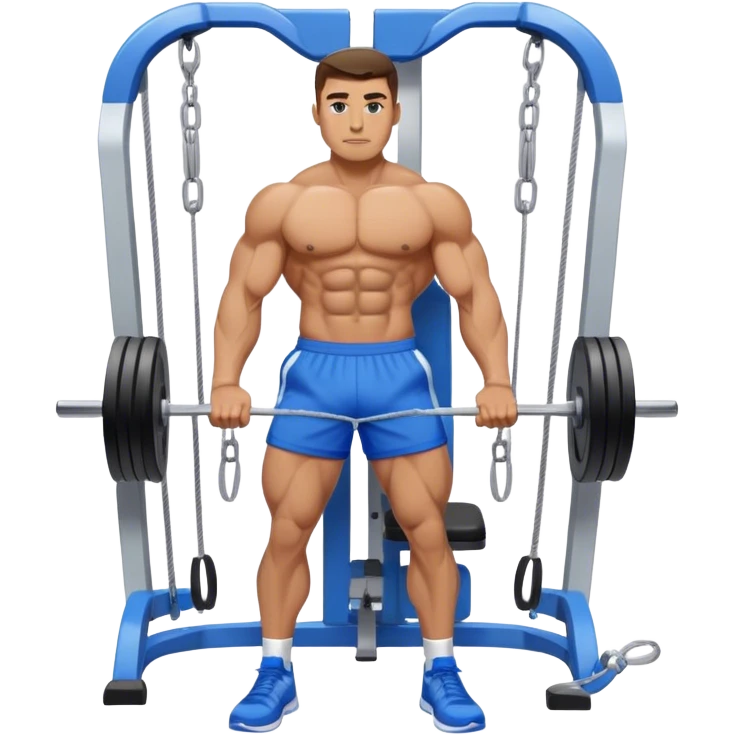 standing fit man with blue shorts cable-machine exercise emoji
