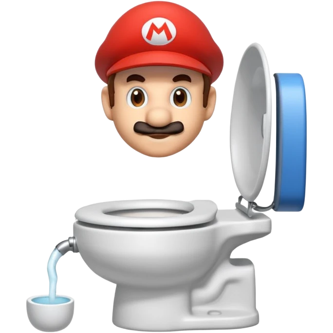 Mario's neck and head only sticking out of the middle of the bowl of a white toilet emoji