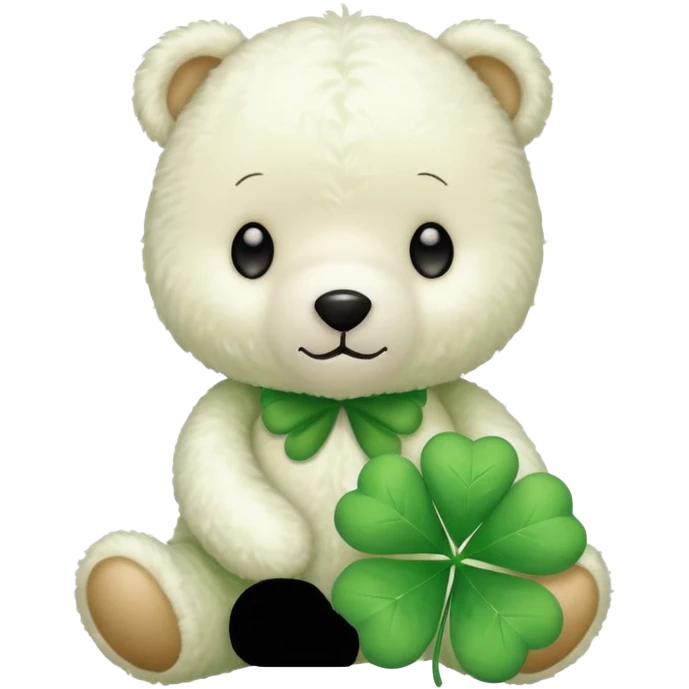 White Teddy with four-leaf clover emoji