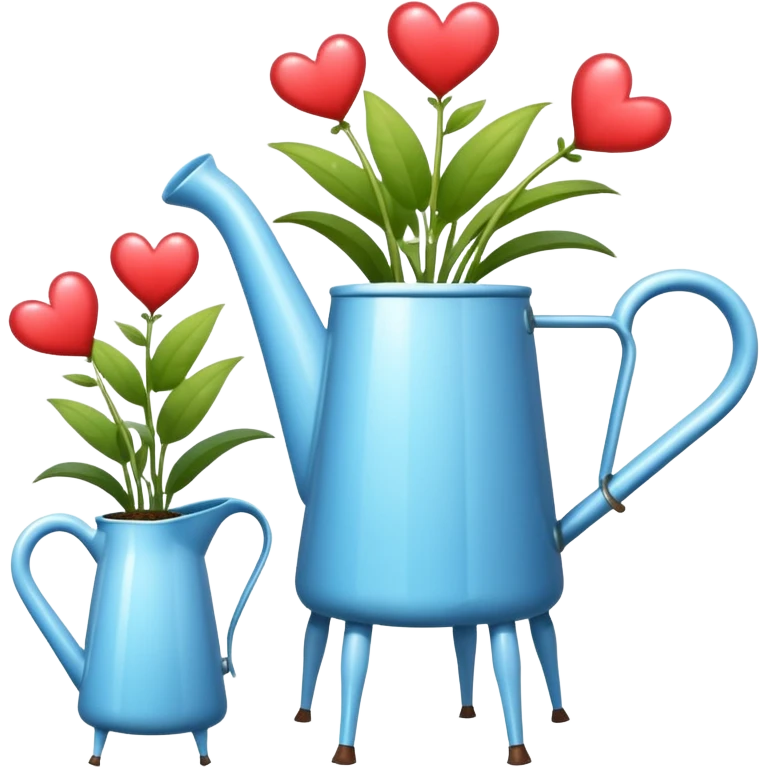 i want a watering jug with legs watering 3 plans in increasing height with hearts in the flowers emoji