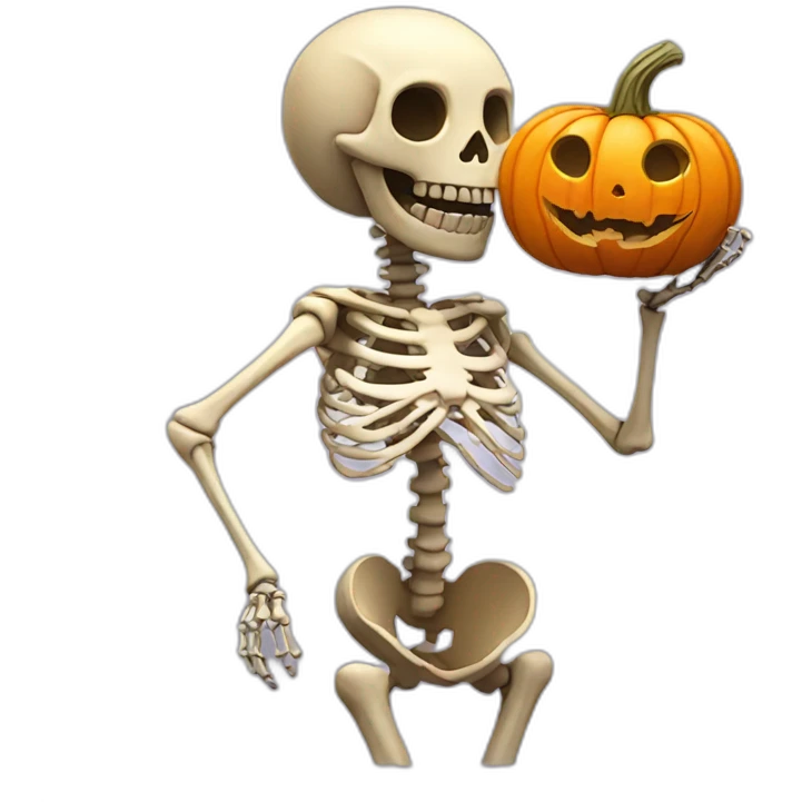 Skeleton hugging a pumpkin emoji
