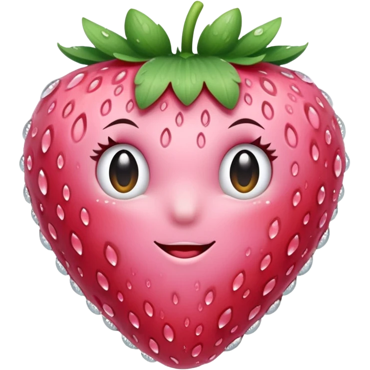 A soft pink strawberry with dew drops, glossy iOS 18 emoji style, elegant and cute emoji