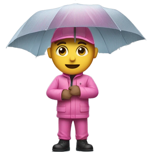 delivery guy in rain with pink clothes emoji
