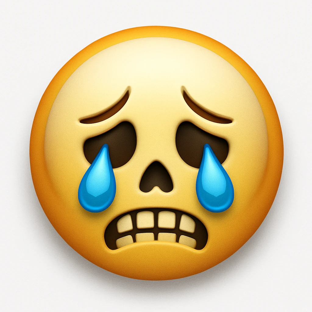 Edit the sad skeleton face emoji exactly like the reference but add tears to its eyes. Maintain the iOS emoji style and add a soft shadow. Keep all other details and style unchanged. emoji