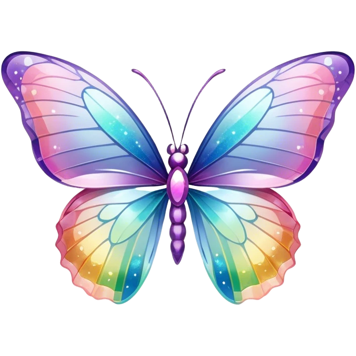 Pastel sparkly glittery iridescent transparent rainbow crystal butterfly emoji