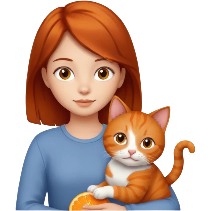 Reddish brown hair girl with orange cat emoji