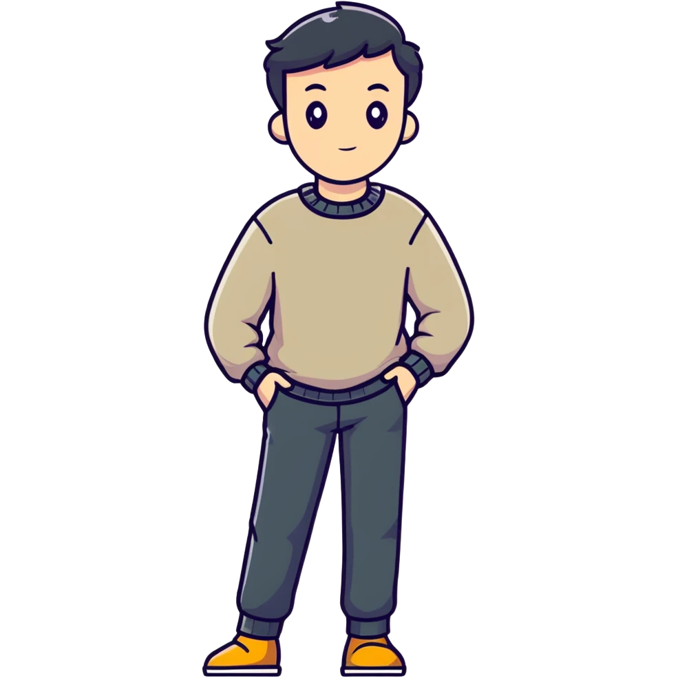 full body lean male figure wearing a sweater and pants, average build, not muscular, standing pose emoji