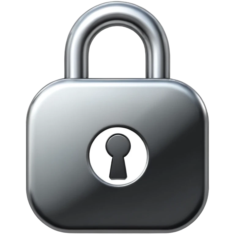 Minimalistic metallic lock emoji, rounded geometry, black and white reflective surfaces, flat clean futuristic icon
 emoji