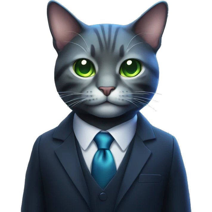 Cat wearing Dark iridescent business suit glowing emoji
