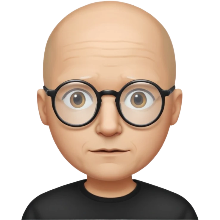 a guy who looks like kirby with a very round head, white skin and glasses almost bald, with like black glasses emoji