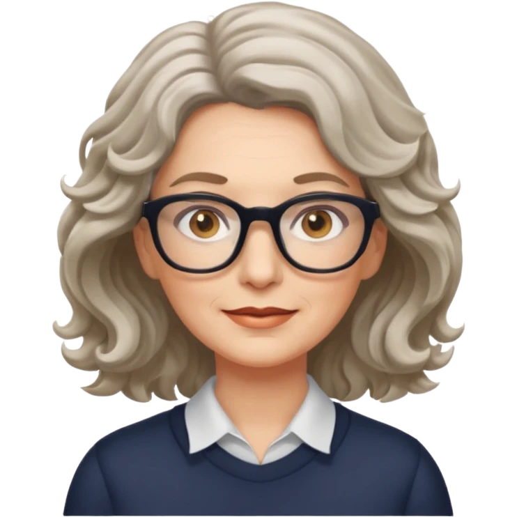 white middle-aged woman with wavy medium hair, hazel eyes, and glasses emoji