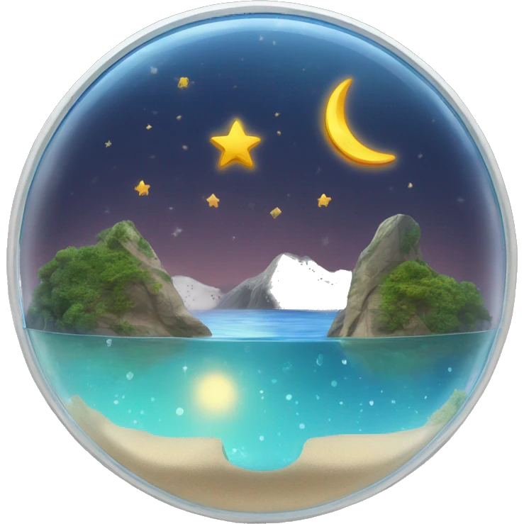 water and land like inside a half-circular glass wall with the sun moon and stars at the top emoji