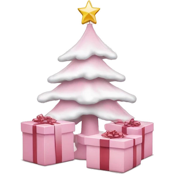 Light pink Christmas gifts under a white Christmas tree  emoji