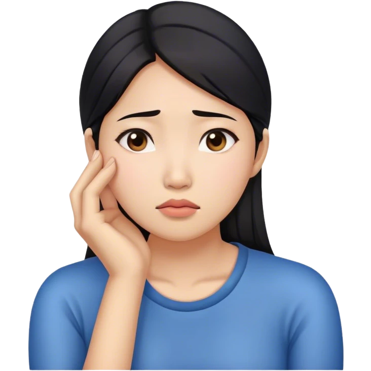Asian woman worried while resting her chin on her right hand emoji