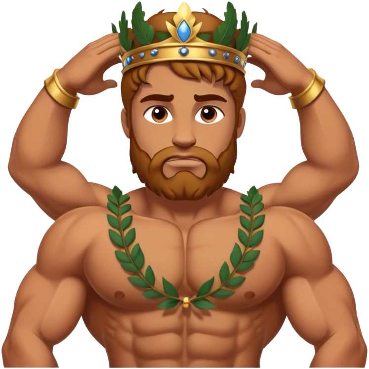 Cinematic Realistic Hercules Portrait, depicted with lifelike, sun-kissed skin and a robust, muscular physique that radiates both power and gentle nobility. His intense, kind eyes and regal expression are complemented by classical Greek attire and a laurel crown, rendered under dynamic lighting that highlights every chiseled detail. emoji