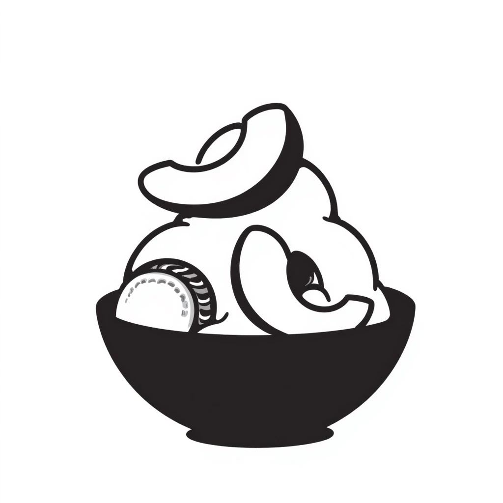 Hand-drawn peach ice cream with peach slices on top emoji