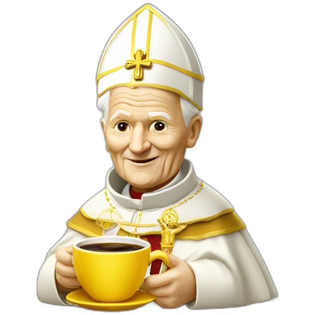 pope John Paul II with yellow face offering coffee emoji