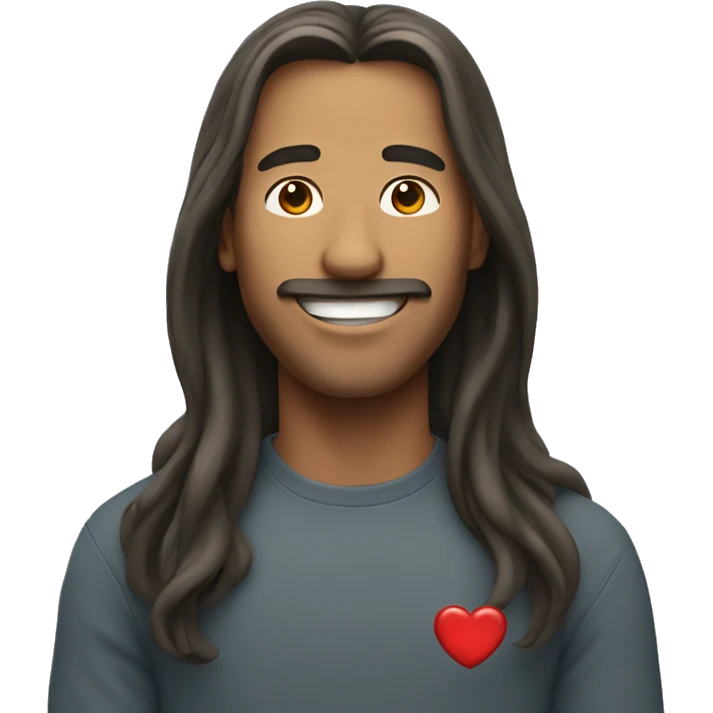 Smiling man with long hair and heart movement emoji