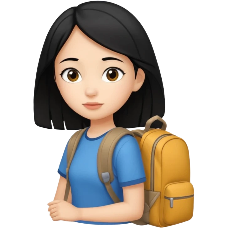 girl with black hair leaving home waiting for bus emoji