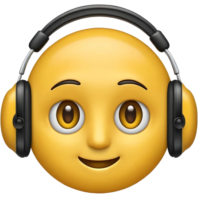 Ein gelber runder Emoji der die Augen geschlossen hat. Total im moment. Glücklich, leichtes lächeln. Verträumt. Leichtigkeit. Freiheit. Overearkopfkörer auf und im hintergrund kleine musiknoten emoji