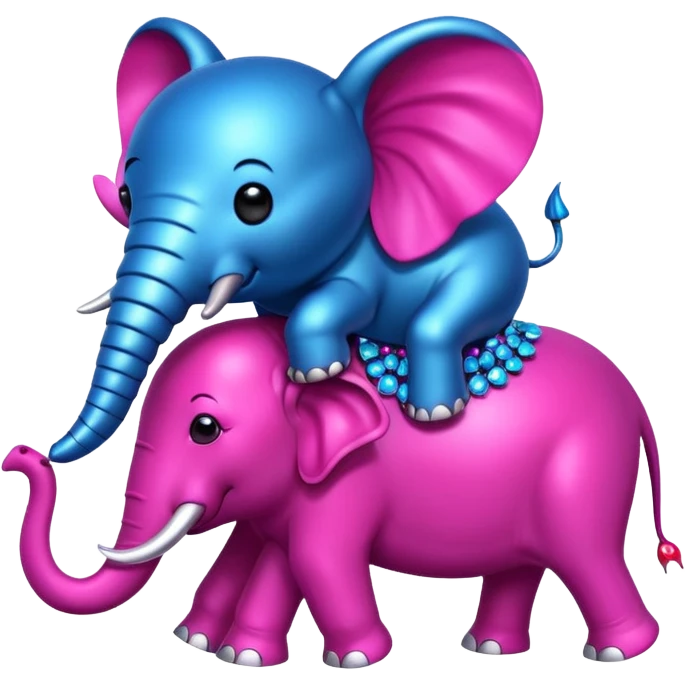 Bedazzled cute blue beetle on top of a fuchsia elephant  emoji