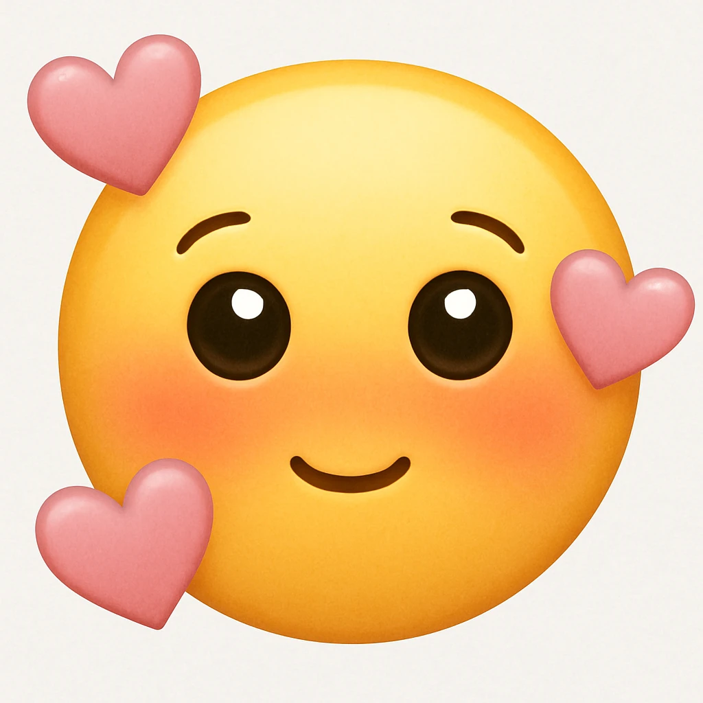 create a blushing face with hearts around it, matching the style of this image as closely as possible emoji