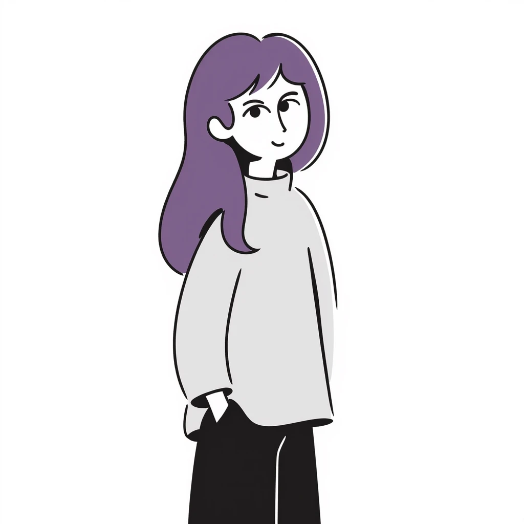 A simple sketch of a girl with long, straight purple hair down to her hips emoji