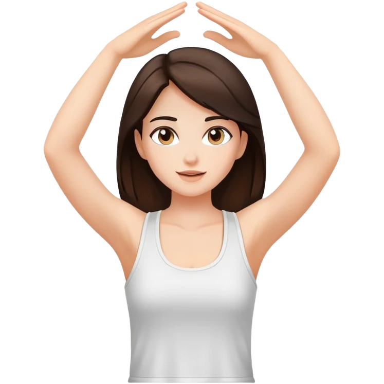 Brunette girl with white tank top and arms up emoji